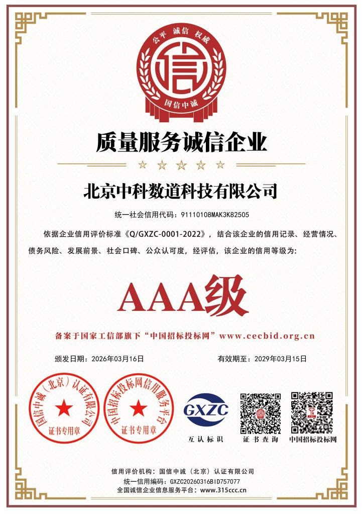质量服务诚信企业证书