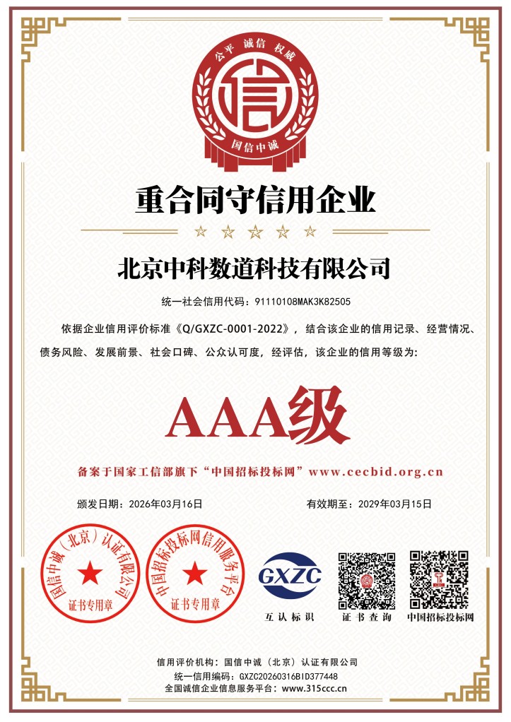 重合同守信用企业证书